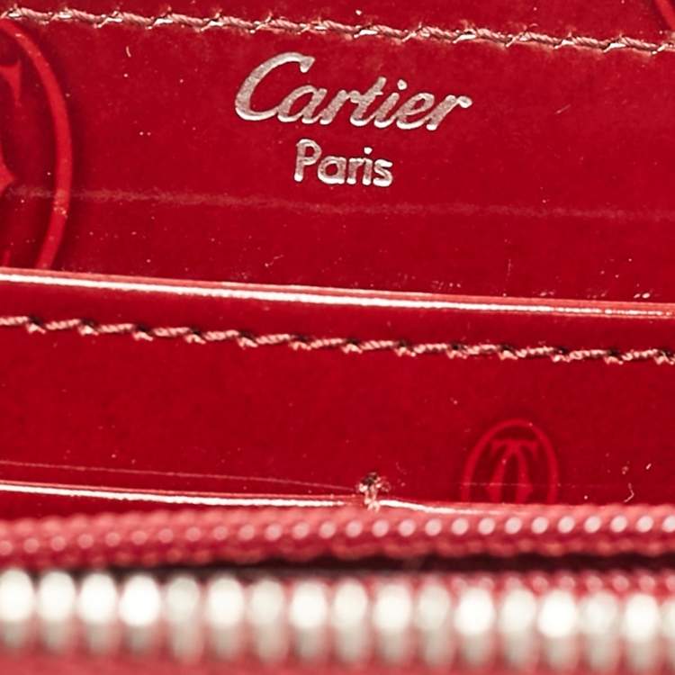 Pre Owned Cartier Burgundy Patent Leather Happy Birthday Zip Around Wallet