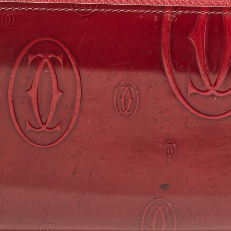 Pre Owned Cartier Burgundy Patent Leather Happy Birthday Zip Around Wallet