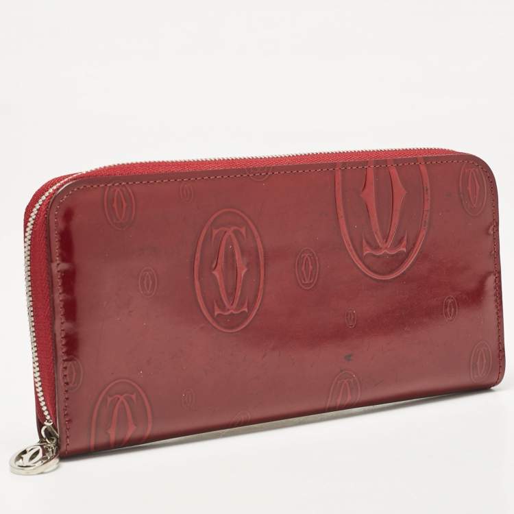 Pre Owned Cartier Burgundy Patent Leather Happy Birthday Zip Around Wallet