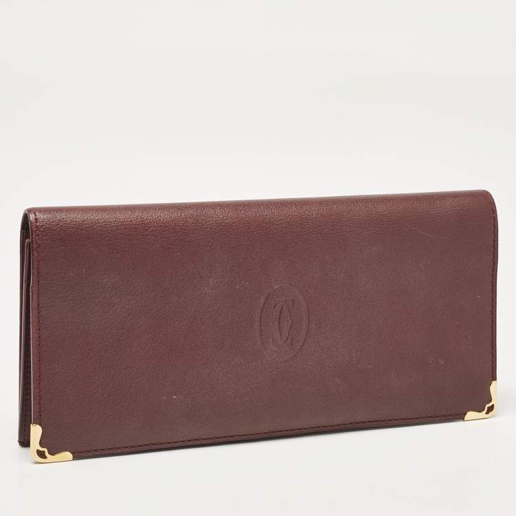 Pre Owned Cartier Burgundy Leather Must de Cartier Long Bifold Wallet