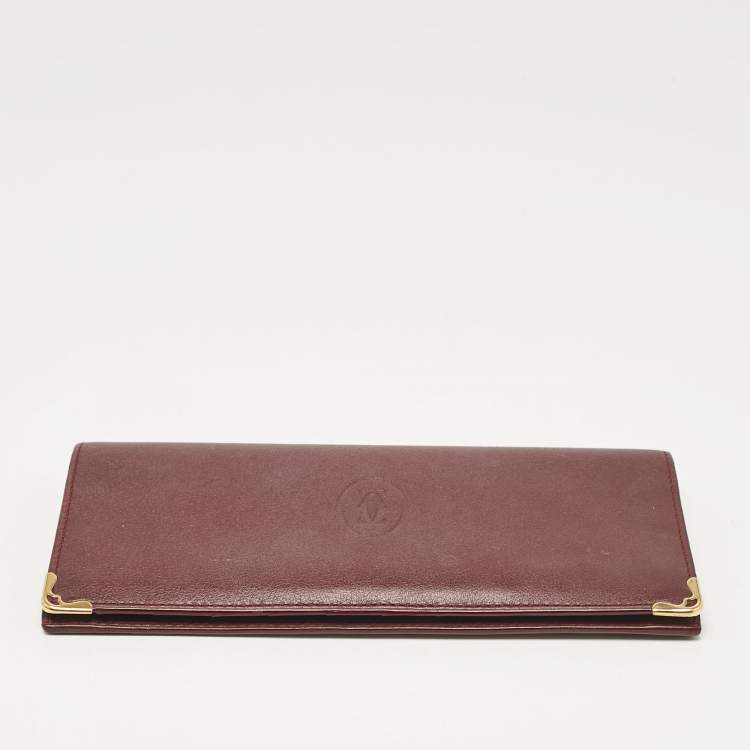 Pre Owned Cartier Burgundy Leather Must de Cartier Long Bifold Wallet