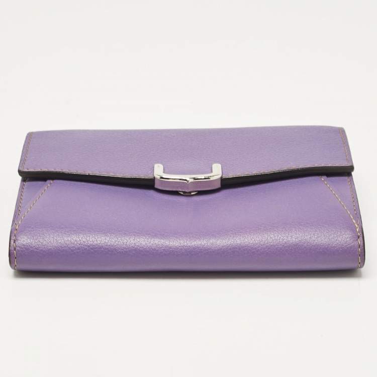 Pre Owned Cartier Purple Leather C de Cartier Compact Wallet