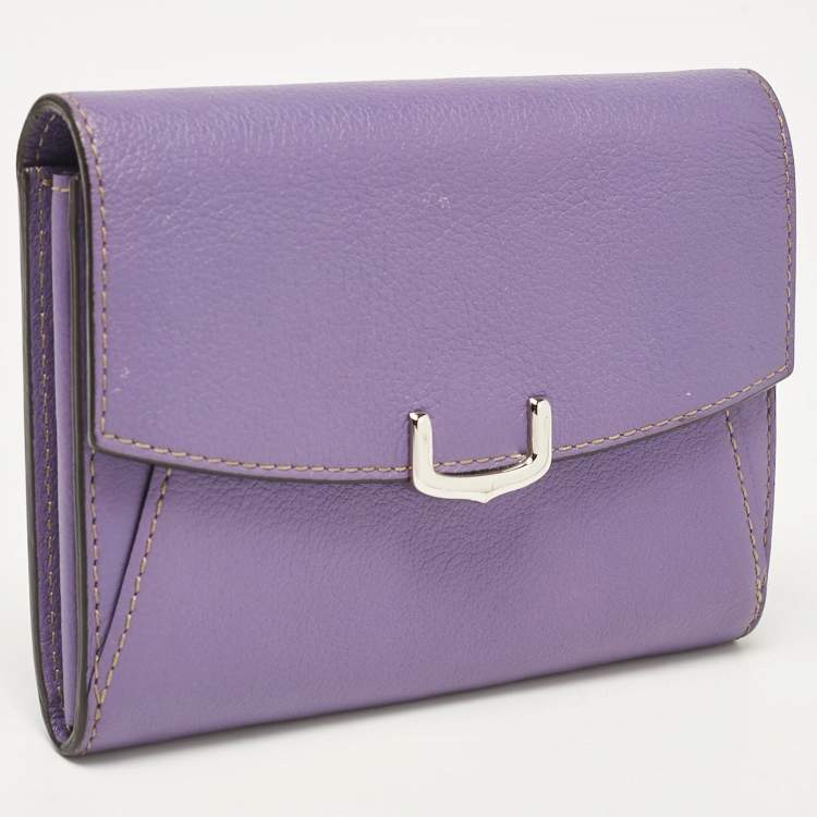 Pre Owned Cartier Purple Leather C de Cartier Compact Wallet