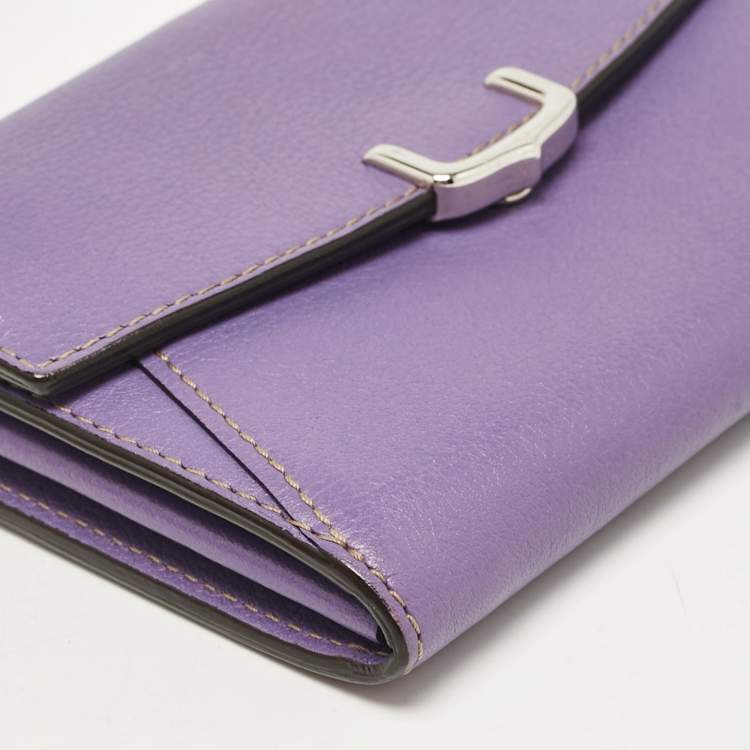 Pre Owned Cartier Purple Leather C de Cartier Compact Wallet