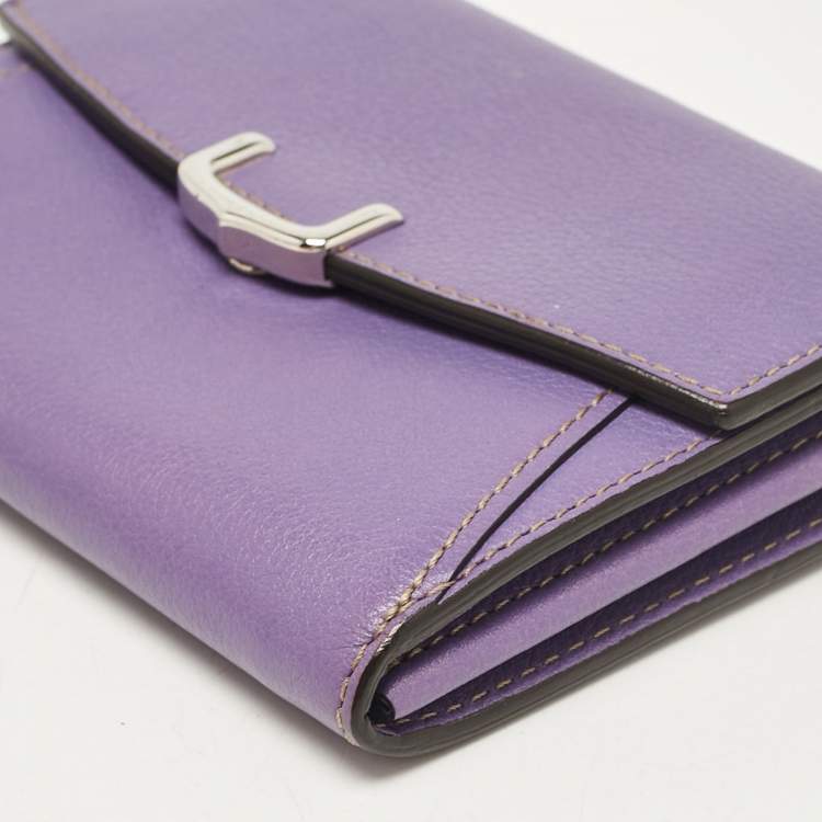 Pre Owned Cartier Purple Leather C de Cartier Compact Wallet