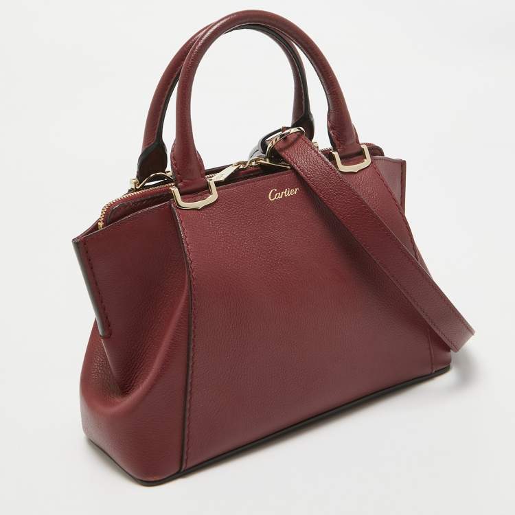 Pre Owned Cartier Dark Red Leather Mini C de Cartier Satchel
