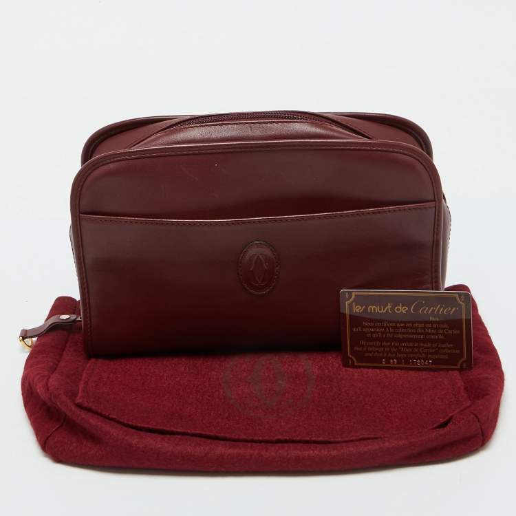 Pre Owned Cartier Burgundy Leather Must de Cartier Zip Pouch Clutch
