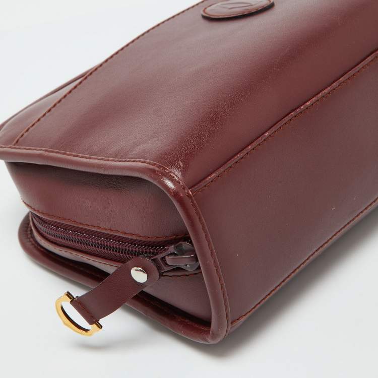Pre Owned Cartier Burgundy Leather Must de Cartier Zip Pouch Clutch