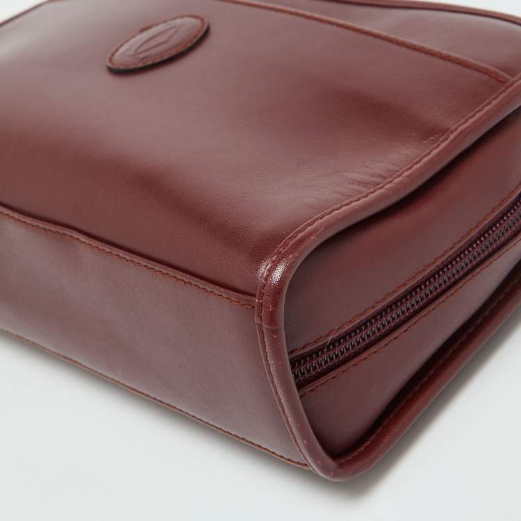 Pre Owned Cartier Burgundy Leather Must de Cartier Zip Pouch Clutch