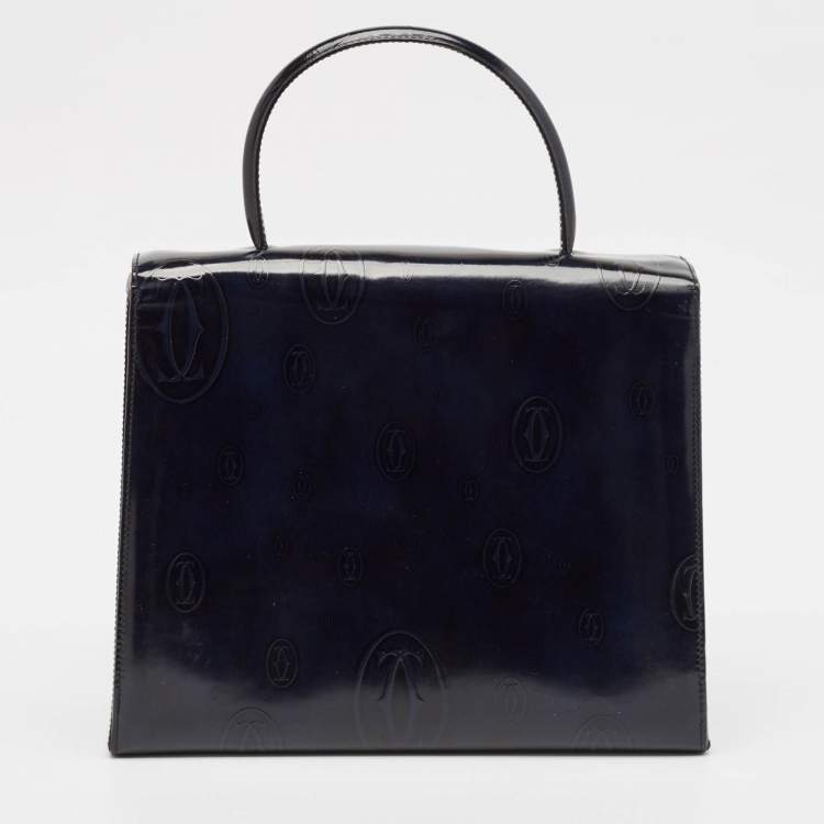 Pre Owned Cartier Navy Blue Patent Leather Happy Birthday Top Handle Bag