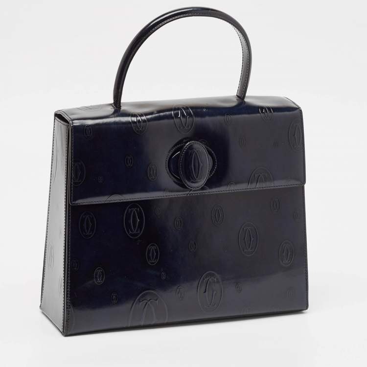 Pre Owned Cartier Navy Blue Patent Leather Happy Birthday Top Handle Bag