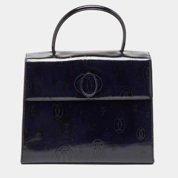 Pre Owned Cartier Navy Blue Patent Leather Happy Birthday Top Handle Bag