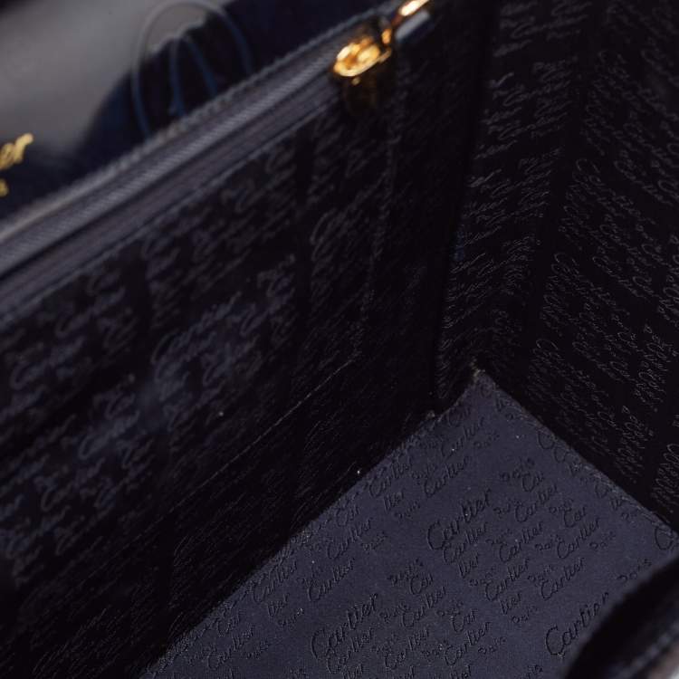 Pre Owned Cartier Navy Blue Patent Leather Happy Birthday Top Handle Bag