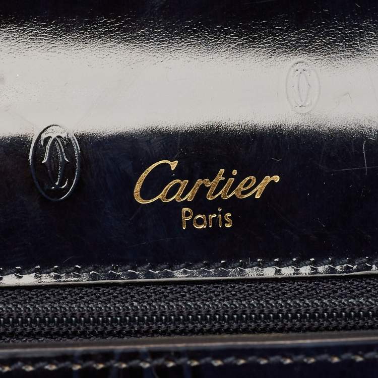 Pre Owned Cartier Navy Blue Patent Leather Happy Birthday Top Handle Bag