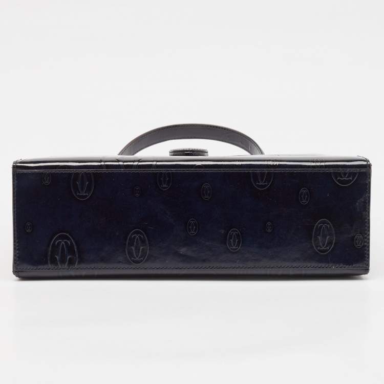 Pre Owned Cartier Navy Blue Patent Leather Happy Birthday Top Handle Bag