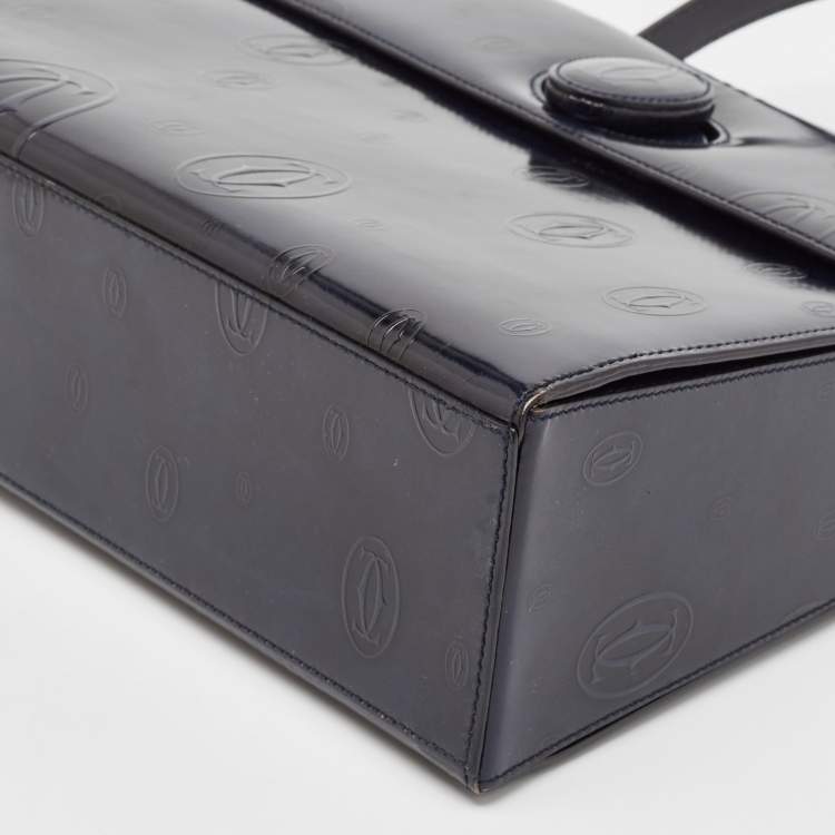 Pre Owned Cartier Navy Blue Patent Leather Happy Birthday Top Handle Bag