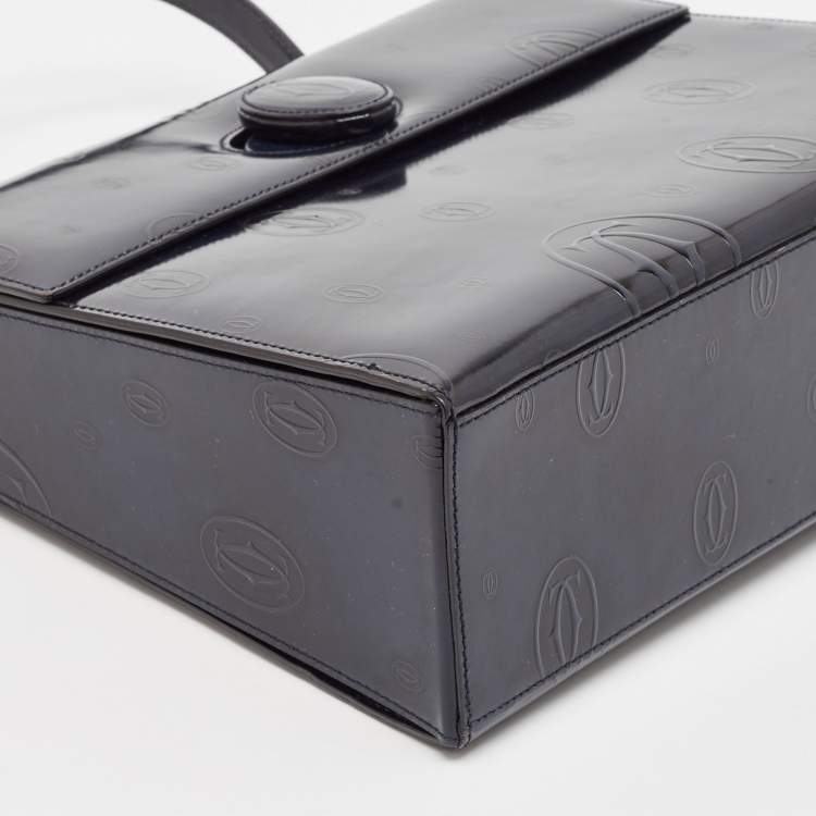 Pre Owned Cartier Navy Blue Patent Leather Happy Birthday Top Handle Bag