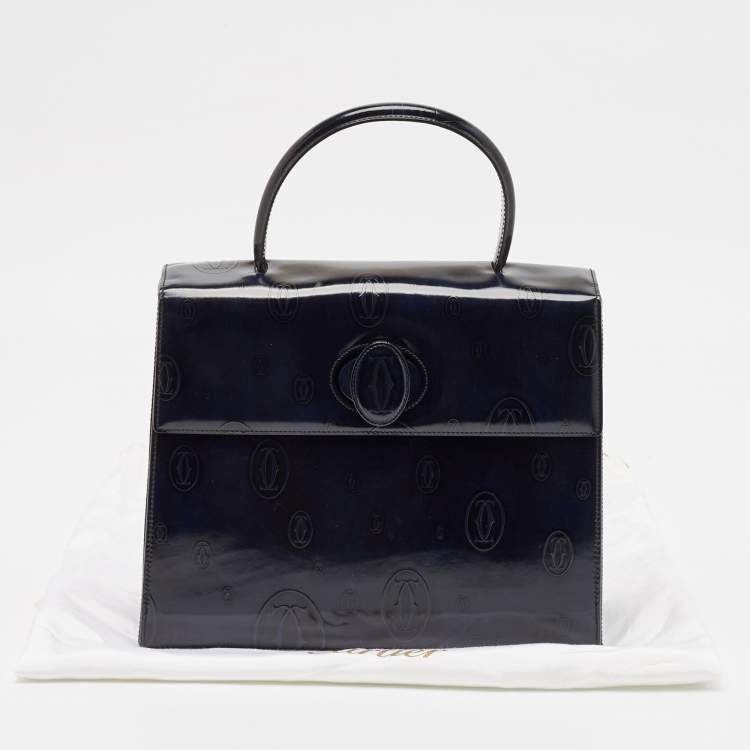 Pre Owned Cartier Navy Blue Patent Leather Happy Birthday Top Handle Bag