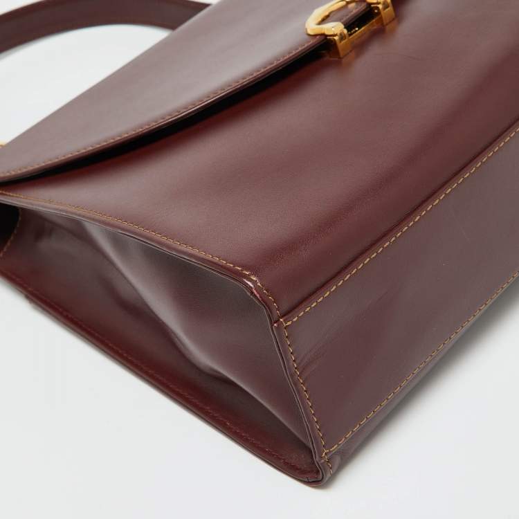 Pre Owned Cartier Burgundy Leather Le Must De Cartier Top Handle Bag