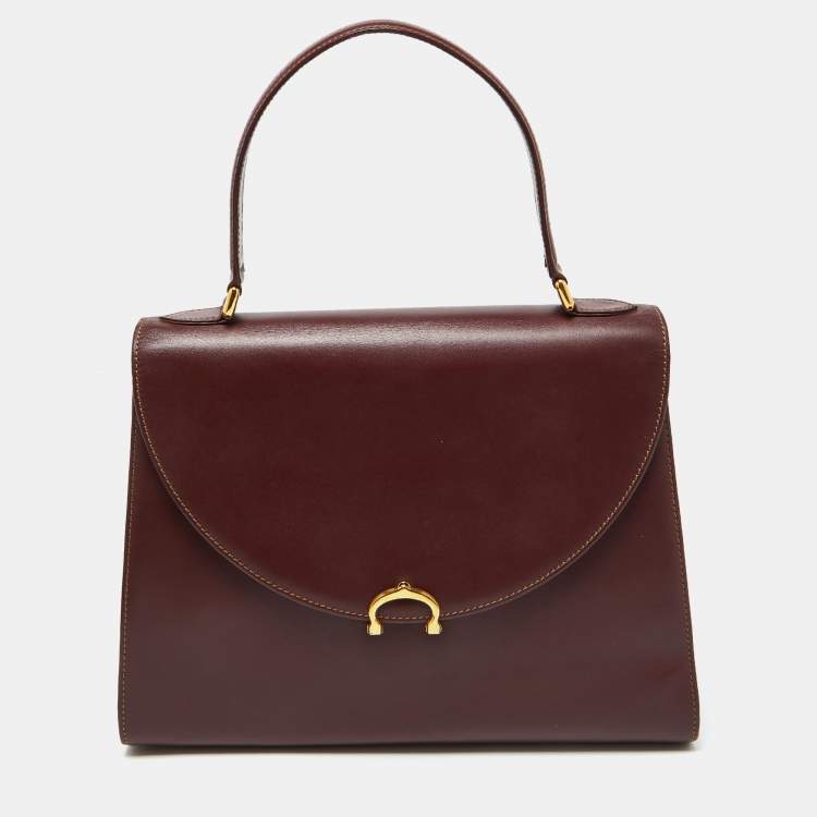 Pre Owned Cartier Burgundy Leather Le Must De Cartier Top Handle Bag