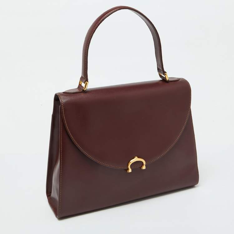Pre Owned Cartier Burgundy Leather Le Must De Cartier Top Handle Bag