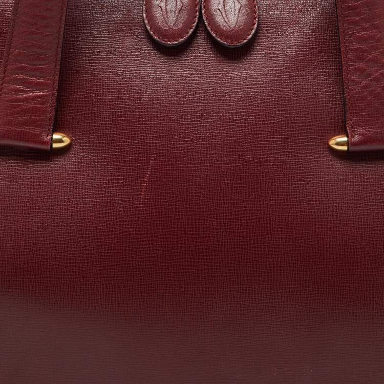 Pre Owned Cartier Burgundy Leather Zip Boston Bag
