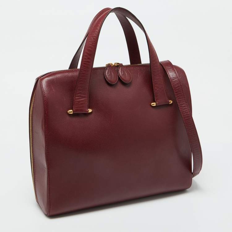 Pre Owned Cartier Burgundy Leather Zip Boston Bag