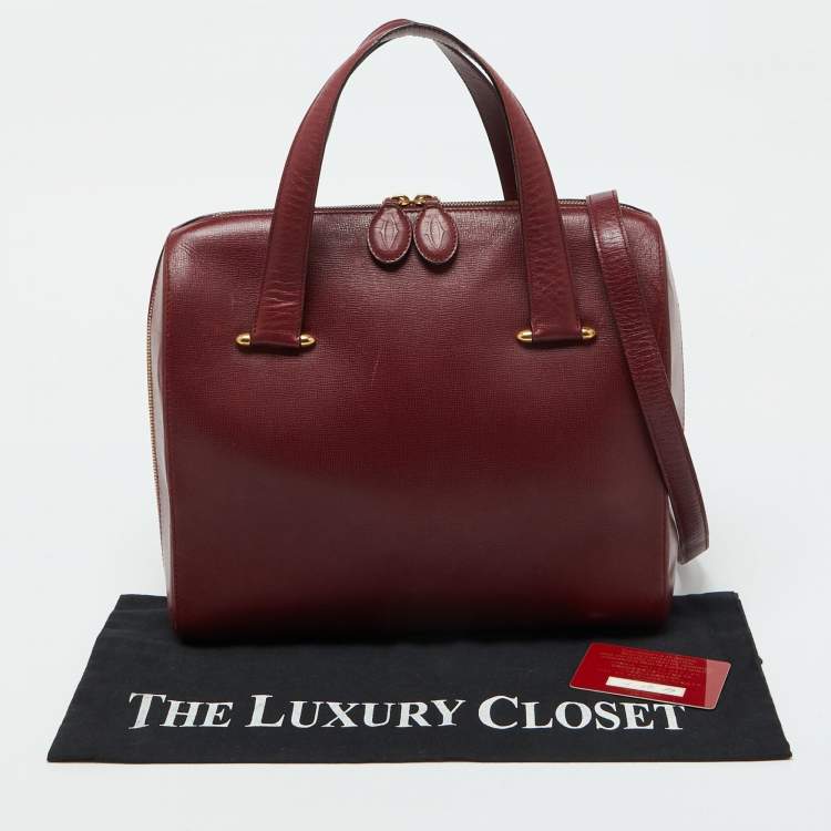 Pre Owned Cartier Burgundy Leather Zip Boston Bag