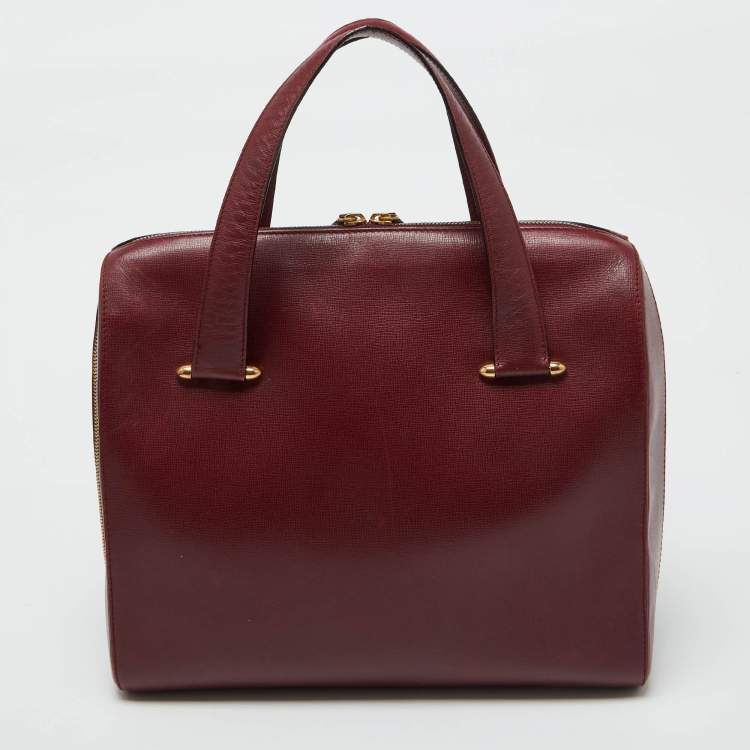 Pre Owned Cartier Burgundy Leather Zip Boston Bag