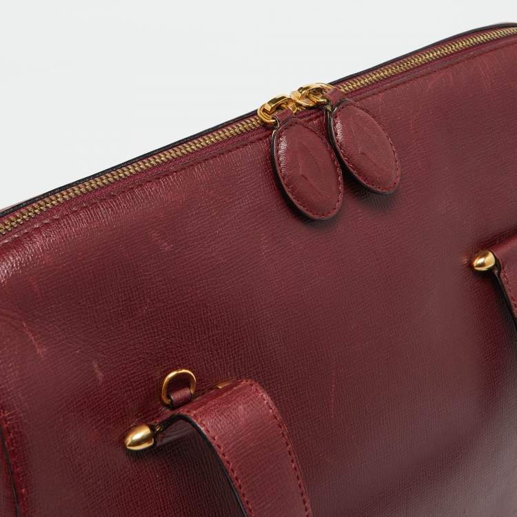 Pre Owned Cartier Burgundy Leather Zip Boston Bag