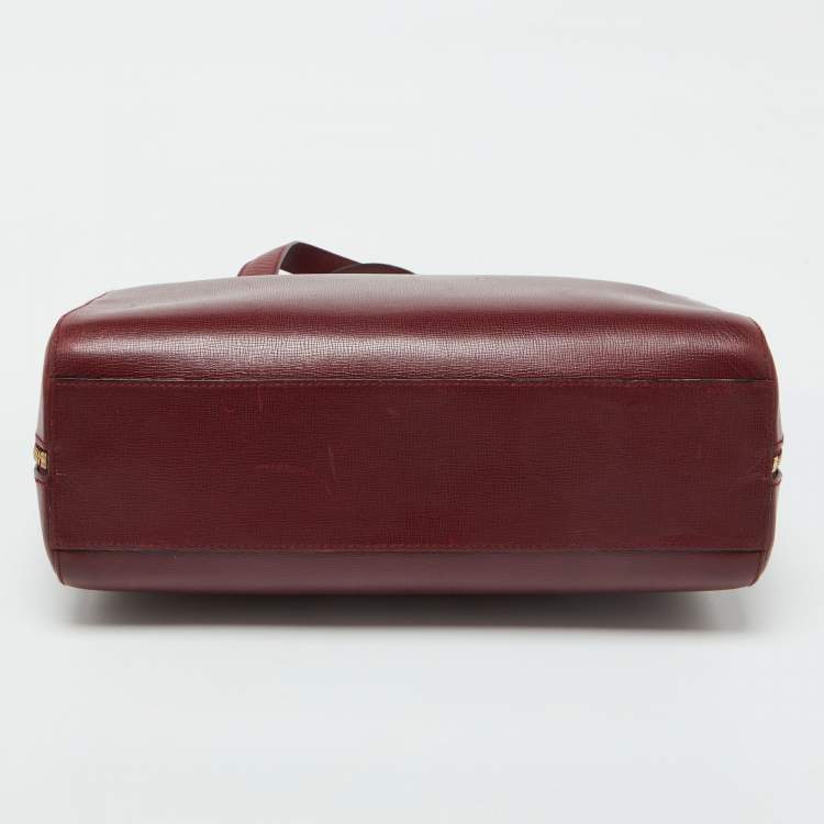 Pre Owned Cartier Burgundy Leather Zip Boston Bag