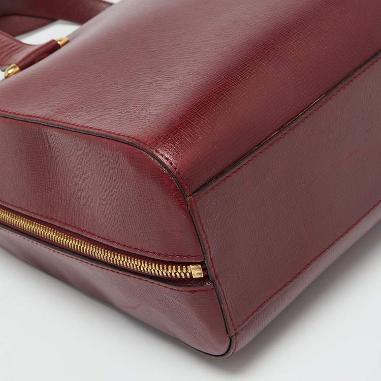 Pre Owned Cartier Burgundy Leather Zip Boston Bag