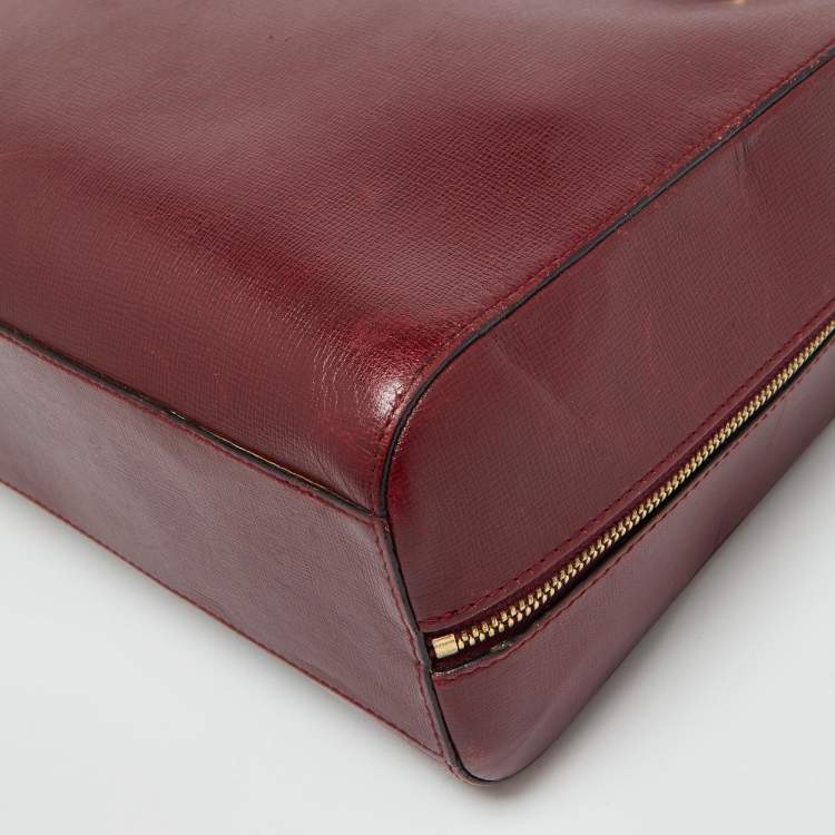 Pre Owned Cartier Burgundy Leather Zip Boston Bag