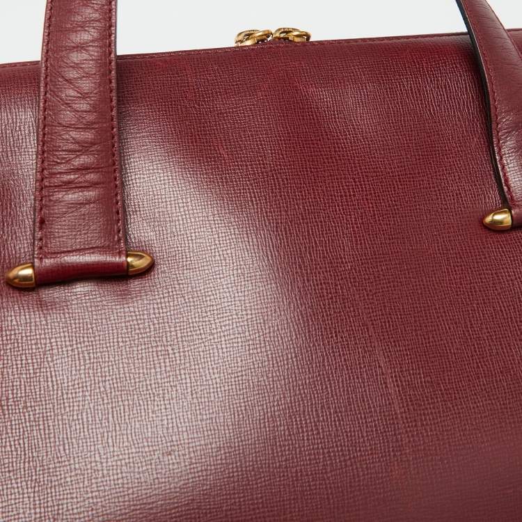 Pre Owned Cartier Burgundy Leather Zip Boston Bag