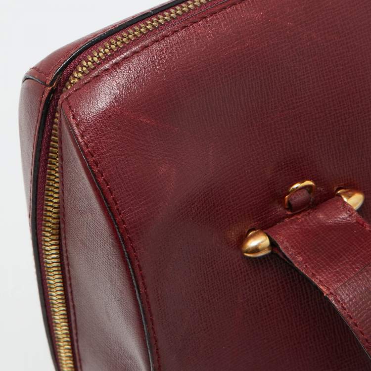 Pre Owned Cartier Burgundy Leather Zip Boston Bag