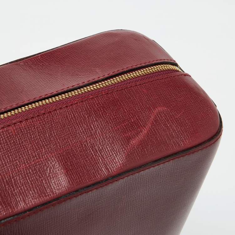 Pre Owned Cartier Burgundy Leather Zip Boston Bag