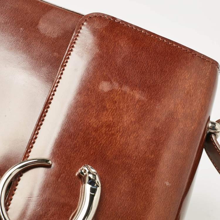 Pre Owned Cartier Brown Glossy Leather Panthere de Cartier Shoulder Bag