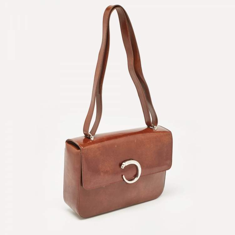 Pre Owned Cartier Brown Glossy Leather Panthere de Cartier Shoulder Bag