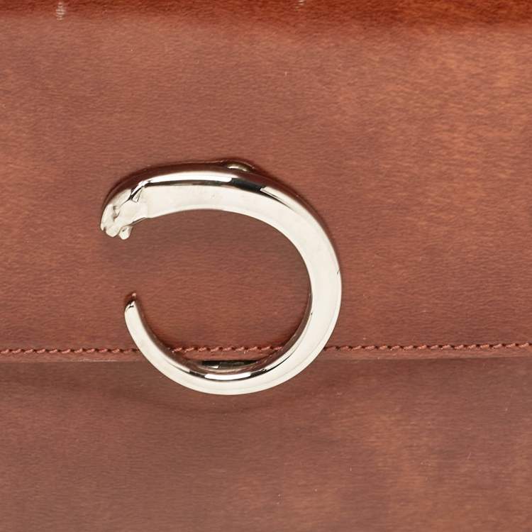 Pre Owned Cartier Brown Glossy Leather Panthere de Cartier Shoulder Bag