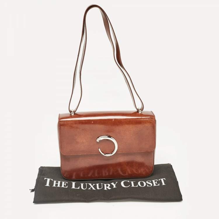 Pre Owned Cartier Brown Glossy Leather Panthere de Cartier Shoulder Bag