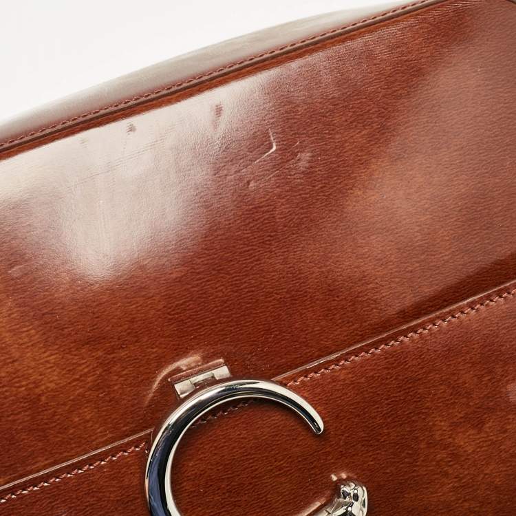 Pre Owned Cartier Brown Glossy Leather Panthere de Cartier Shoulder Bag
