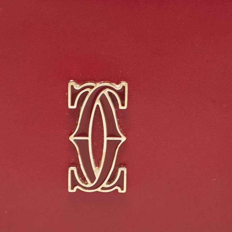 Pre Owned Cartier Dark Red Leather C De Cartier Card Holder