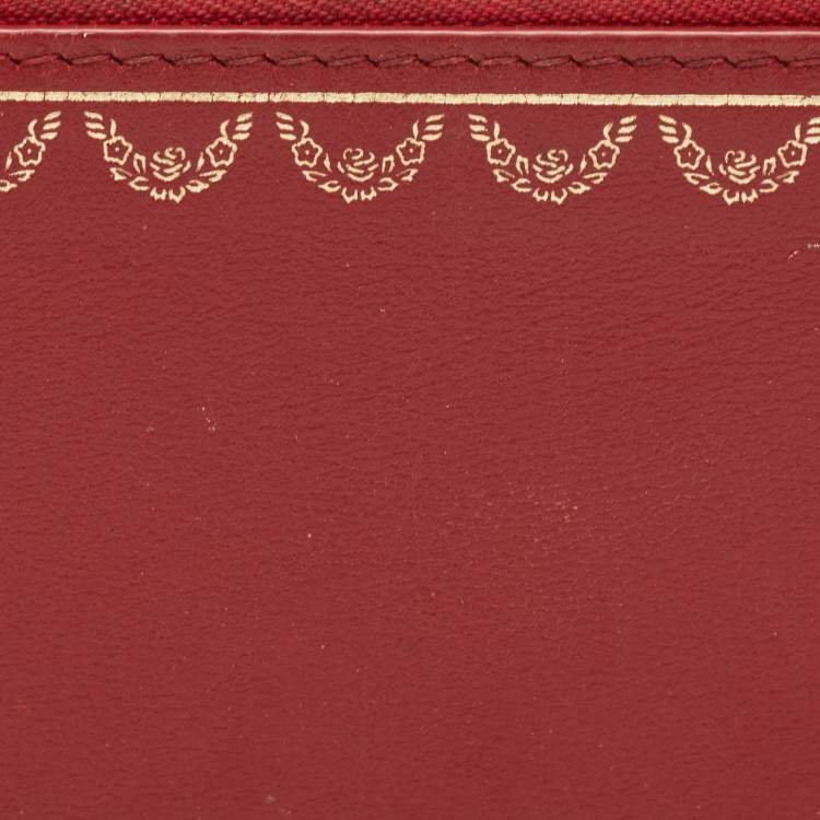 Pre Owned Cartier Red Leather Guirlande de Cartier Zipped Card Holder