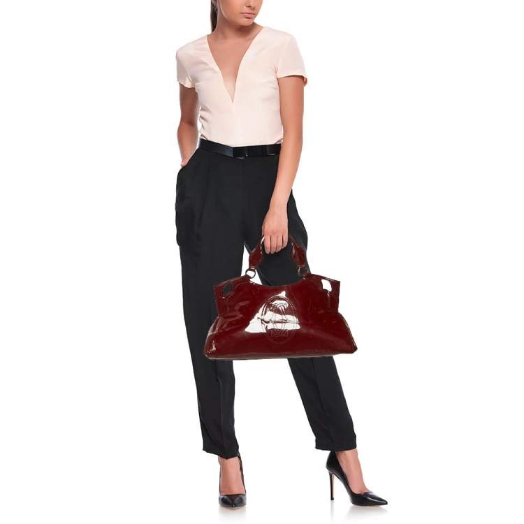 Pre Owned Cartier Burgundy Patent Leather Large Marcello de Cartier Bag