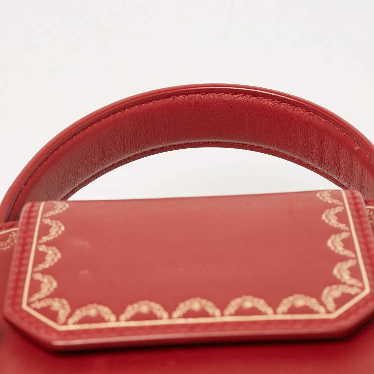 Pre Owned Cartier Red Leather Mini Guirlande De Cartier Top Handle Bag