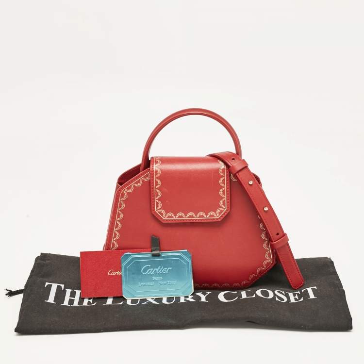 Pre Owned Cartier Red Leather Mini Guirlande De Cartier Top Handle Bag