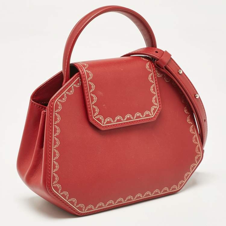 Pre Owned Cartier Red Leather Mini Guirlande De Cartier Top Handle Bag