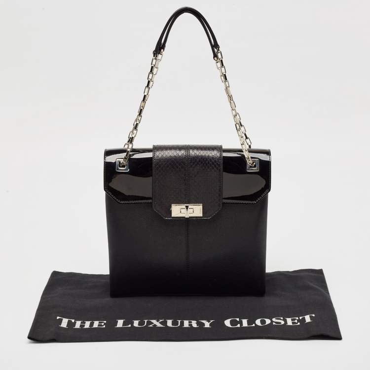 Pre Owned Cartier Black Python, Patent and Leather Feminine Line Tote