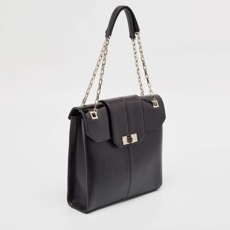Pre Owned Cartier Black Python, Patent and Leather Feminine Line Tote