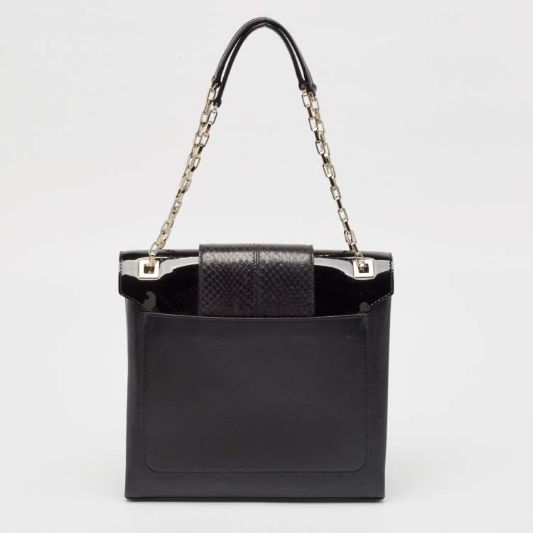Pre Owned Cartier Black Python, Patent and Leather Feminine Line Tote